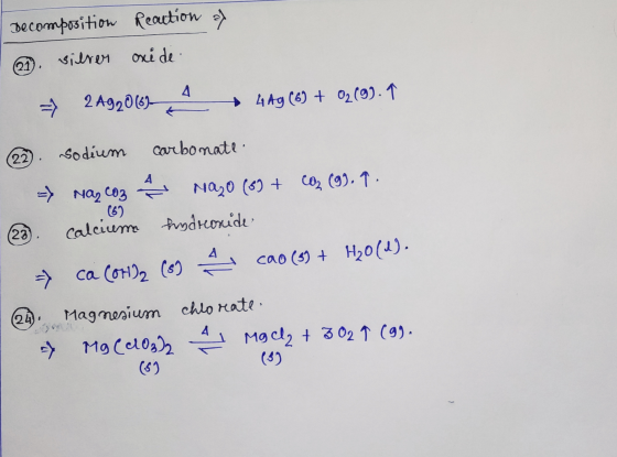Decomposition Reaction of ☺. silver osé de → 24920674 + 4 Ag (63 + 02(95.9 2. Sodium carbonate 2 - Nazo (5) + CO₂(g). 7. (23.