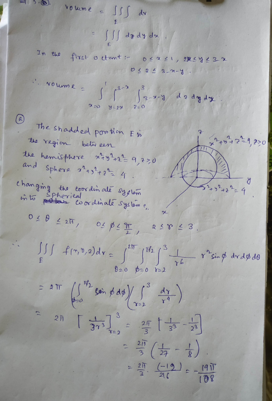 volume SSS dr E SI da dy dre E In the first octant : oxul, 20 y 23-x oszt 3-n-y Nolume jedeng de dagdag 2120 y=28 2=0 a 2 bet
