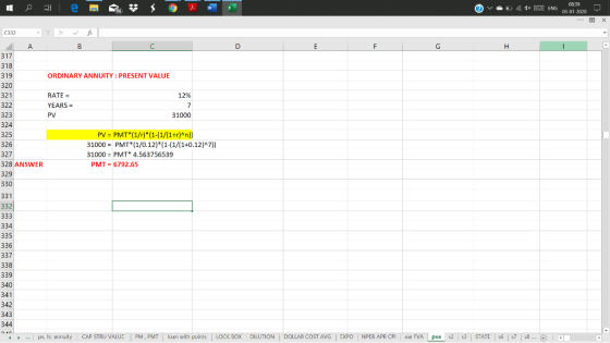 121 e 9W O VO x 9 08:39 ENG 03 01 2000 X ca22 x fix A B с 317 ORDINARY ANNUITY: PRESENT VALUE 318 319 320 321 322 323 12% R