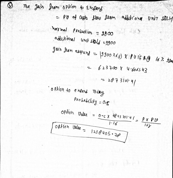 ♡ The gain from option to Ezepand of = po af cagh How from additional UniT SOLH normal production = ggoo additional unit shol