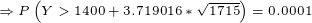 \tiny \Rightarrow P\left ( Y>1400+3.719016*\sqrt {1715} \right )=0.0001