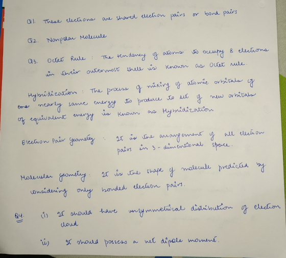 are shared election pairs al. These elections or bond pairs Q2. Nonpolar Molecule Q3. Ocket Rule : The tendency of atoms in t