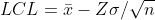 LCL = \bar{x}-Z\sigma /\sqrt{n}