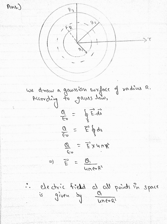Aus.) we draw a gaussian surface of radius R. According to gauss law, a = & Eds ole - old 9 = Exumpe = È = on члбър i SER ele