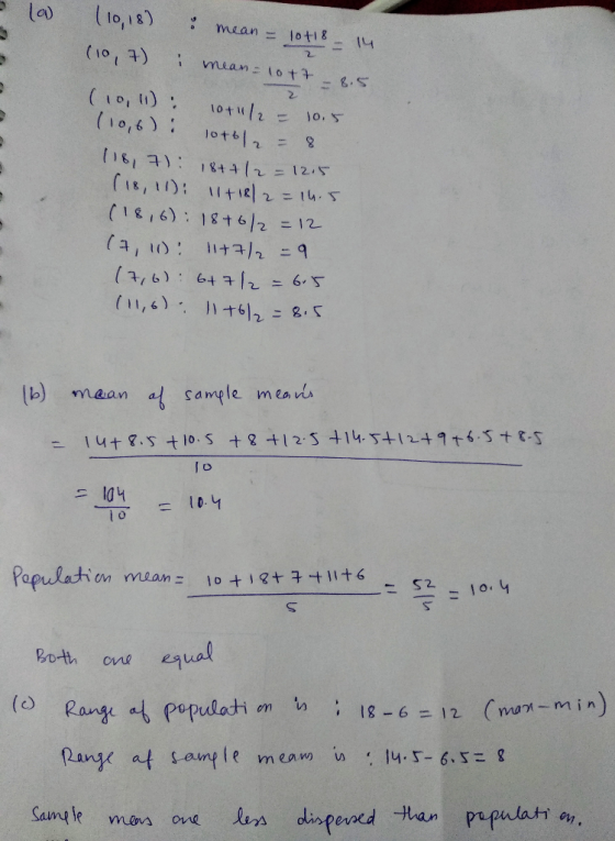 lo) llo, is) (102) : mean= lotl g- 14 muan to t (10,6)10 (11, 6128. lb) mean cample m ea vi Papulah on mesa (o Rangt at s.awy