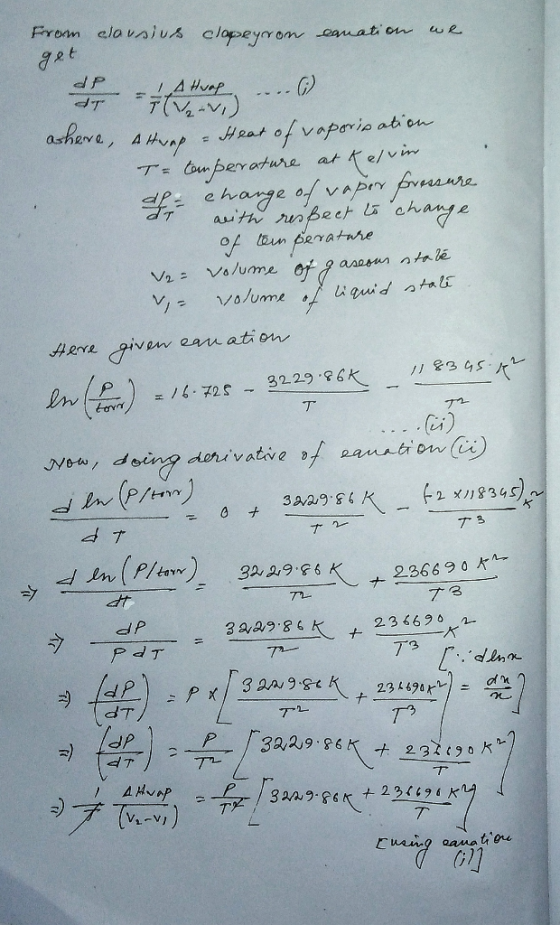get From clausius clapeyron anation we A Feitin --- ashere, Atwap - Heat of vaporisation Ta temperature at kelvin a change of