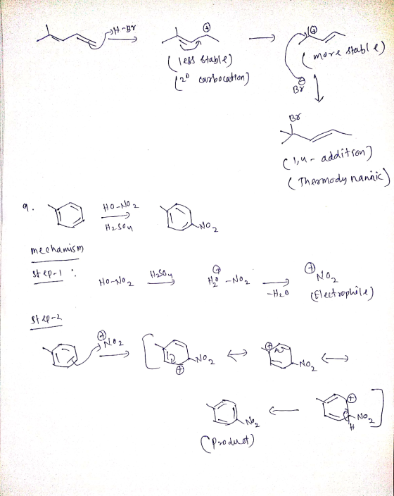 -H-Br more stable) (1243 1288 Etable) 120 carbocation) BY 1 B8 (ur addition) (Thermody nannic) 9. HO-NO2 2 -) Hasou mechamis