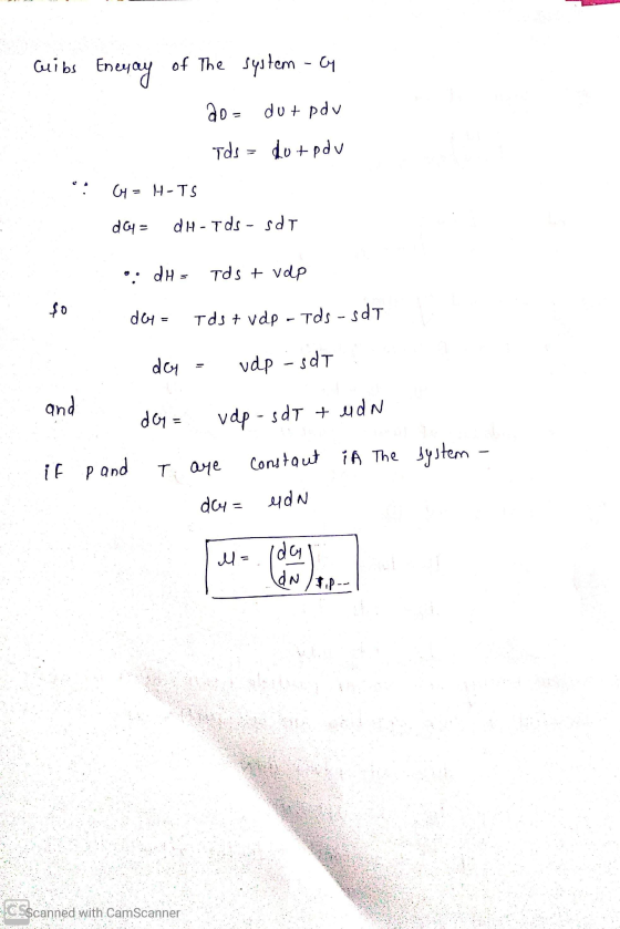 Gibs Eneway of the system - C4 20 = du+ pdv Tds = dot pdv ? CH = H-TS dy= dH-Tds - sdt DH = Tds + valp so dey= Tds + vdp - Td