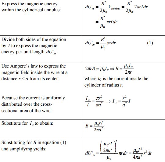 Express the magnetic energy within the cylindrical annulus 2Ho Divide both sides of the equation by to express the magnetic e