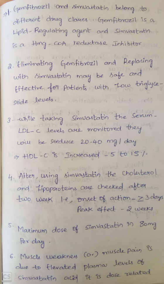 Gemfibrozil ond simuaitatin belong to diffegent daug clayes. Lipid- Regulabing agent and Simvastatin. Hng- Gemfibrozil is a r