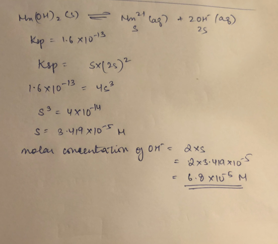 Cag 20H (ag) 2S Kip = 1.6 X10-3 Ksp = 13 42 3 4x10 S 3.419 X10 mola coneentatin 2*3.419 x10 ya 지