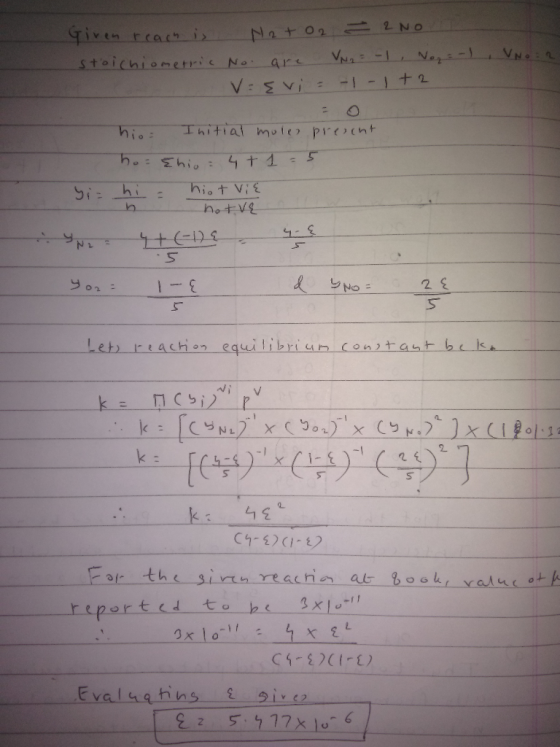 Given reach is Not O2 = 2 Non Stoichiometric No are Van -1, Noy :-) , VNO V={vi = -1-1+2 Initial moles precht ho: Shio = 4 +