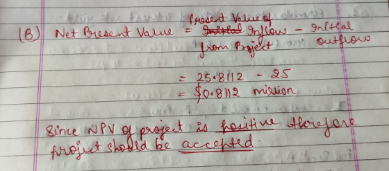gutted Inflex 9 bbc taster present Value of sement (B) Net Present Value Initial from Project ng outflow = 25.8012 25 $0.812