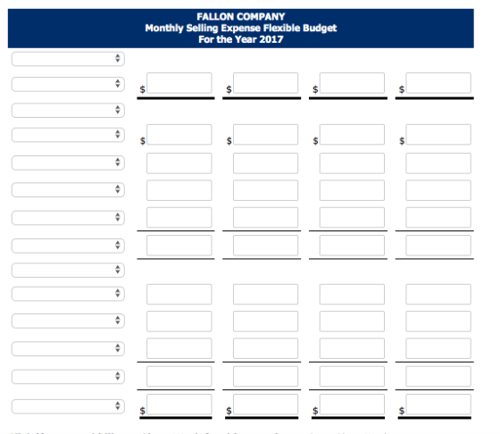 FALLON COMPANY Monthly Selling Expense Flexible Budget For the Year 2017