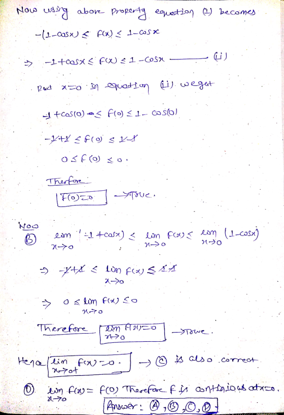 Now using above property equation (2) becomes -(1-cosx) < x < 1-CS x Lui) -+-+CoS2 < Cx) <1-cosx Rent a 20 in equation () weg
