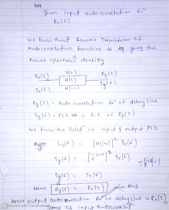 tet ginen input auto correlation fxh Rx (2) we know that Fourier Trems form of Auto corselention function is ef gives the Pow