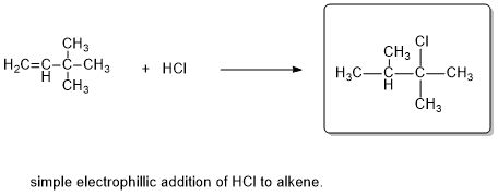 CI CH3 CH3 CH3 H2C C-C-CH3 HCI CH3 simple electrophillic addition of HCI to alkene