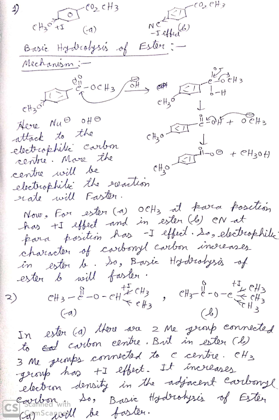 12 lo, CH3 yeezeH3 CH3° + (-) Besie Hydrolysis of Ester : - Mechanism :- Netco -I effec (6) e -OCH3 Copy copy ra H 3 etó Here