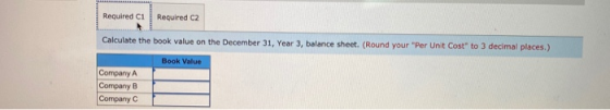 Required C1 Required C2 Calculate the book value on the December 31, Year 3, balance sheet. (Round your Per Unit Cost to 3