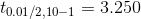 t_{0.01/2,10-1}=3.250