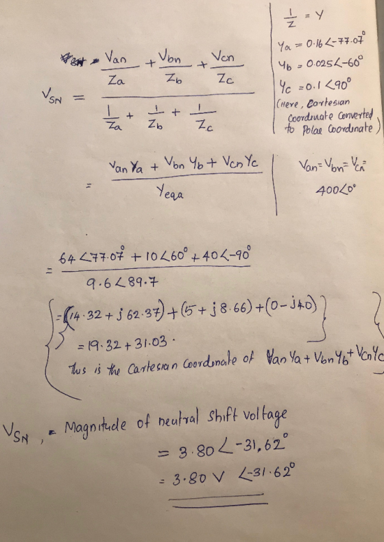 z by Von Zc S I = y You = 0.16_-77.07 **Van + Von + Ven 46.00254-60° Za 4c =0.1<90° (Here, Cartesian Coordinate converted I t