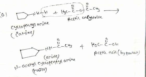6) -н-- + + - -о- е-сч, Acetic anfydride Cyo penty1 crine (pamine) _ -сч, + Нас З-он Acetic acid (by product) Caride) N-acety