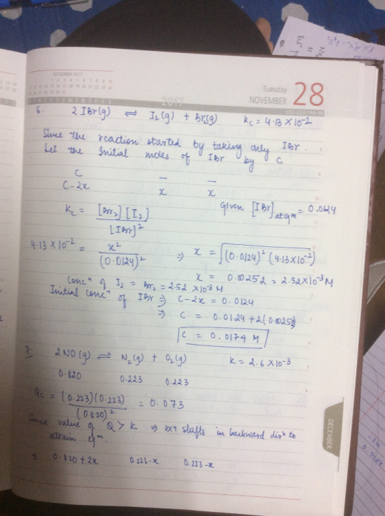 Tuesday NOVEMBER 2 Brig) ř Iz (g) + Brisg ke=4.38 102 Since Let the the reaction Initial started by moles of taking only Ibr