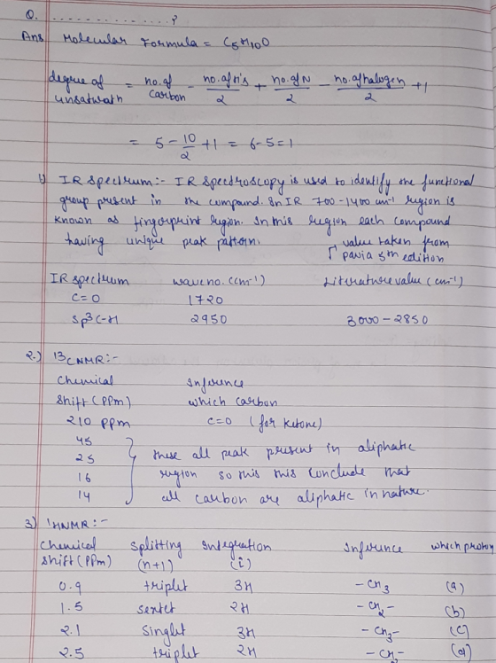 And Molecular formula = Choo degree of no. of no. afts no.alN 2 no. af halogen unsatwath carbon 2 10 t1 = 6-5=1 2 known 4 IR