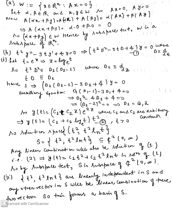 Now -0 at ho hand 1 » subspace of IRn (a) W := {RER: dx=0} Let 2, BEIR and %, y 6 W so Axo, Ayo Alarm + Bylan BUX) A (Byla 2