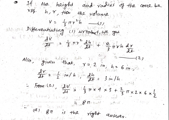 If the height and radius of the come be rs. hir, thou the volume va ļmyth al 220d Differentiating (1) wrtotimet, we get t1 dv