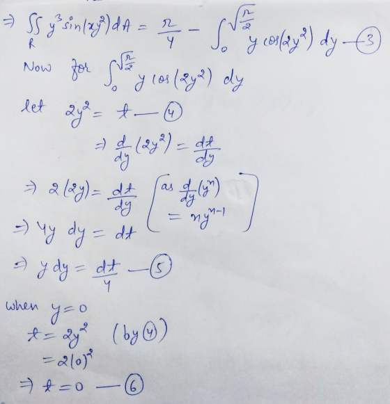 12 - SS y sin(xylda - r у So R y coslay?) dy -3 Now for a cor (272) dy let 14 2y2 = t- - d (242) = dd dy dy - 212y)= dt dy -