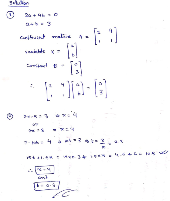 3clulion 2a + 4b = O a+ b = 3 2 4, Coefii Constant e-o 3 2. lo amd