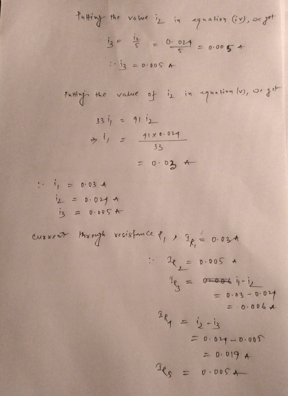 Putting the name in in equation (iv), we get iz= 1 = 0. on = 0.005 A z = 0.005 a Puttings the value of in in equation (w), we