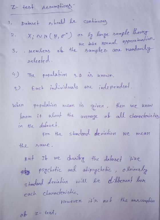 I test Assumptions. D. Dataset should be continuous 2. X; NNCM, out) ly large sample theory We take normal approximation, ran