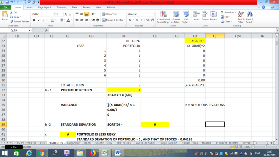 STATS -Microsoft Excel (Product Activation Failed) Review File Home Insert Page Layout Formulas Data View Add-Ins Σ AutoSum -