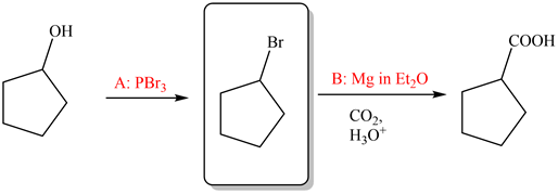 COOH
A: PBrz
B: Mg in Et,
CO2,
H30*