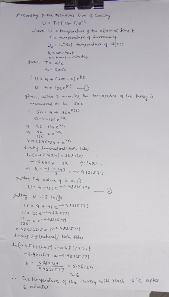 According to the A Newtons law of Cooling U=T+CUo-Tjekt where U = temperature & the object at timet T= temperature of surrou