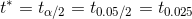 t* = ta/2 = t.05/2 = to.025