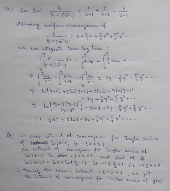 See that for 20 (21) = 1 + 2 2 2 2 2 2 2 Assuming uniform convergence of 3 3 žu + $#**FR + we can integrate term by term : (1