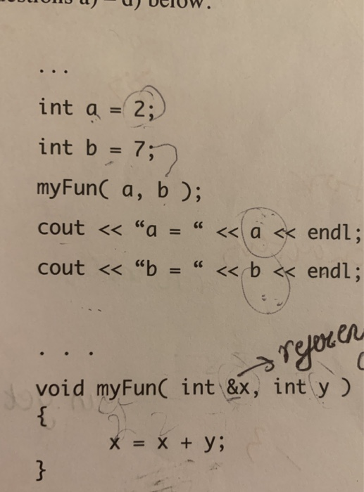 berOW. int a=2; int b = 7; myFun( a, b); cout < </div> </div> </div></body></html>