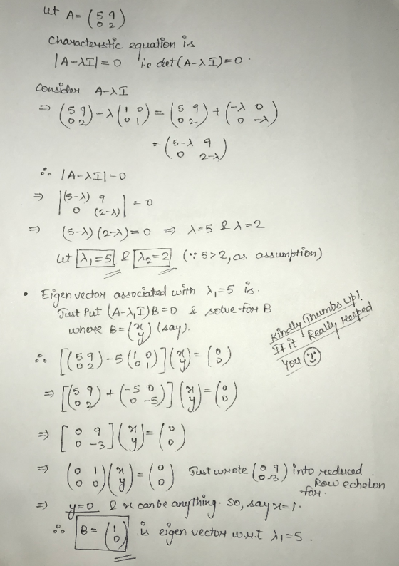 o 2. Charactowtte equation t 02-A o (2-x) siit Really Hoped 0 Row echelon 0-1 x can be anythina. So po 18-