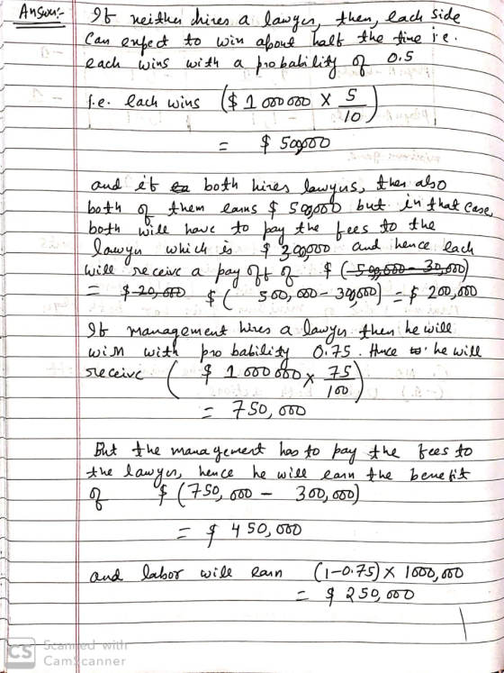 Answer 0.5 of neither chires a lawyn. then, lach side Can expect to win about halt the time ie. each wins with a probability