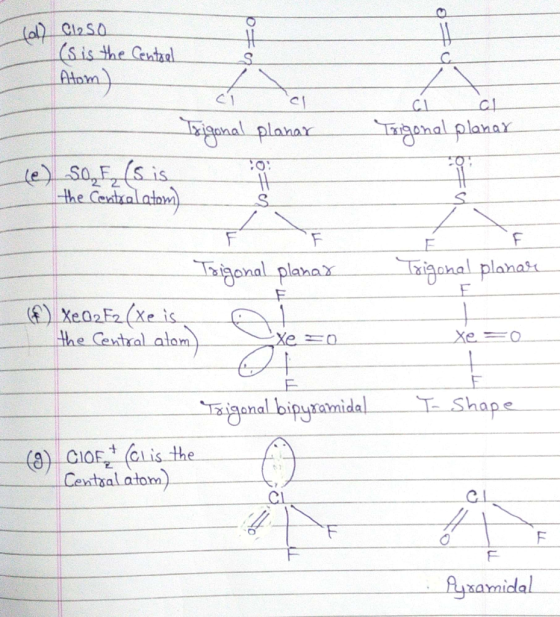 = (a) Clasa (s is the Central Atom) al Trigonal planar Trigonal planar (e) 50,F2(S is the Central atom) Toigonal planar Trigo