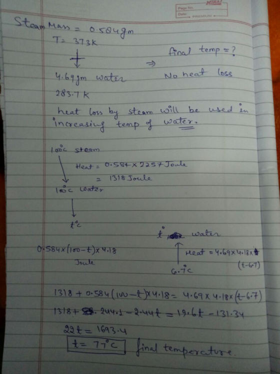 Page No Anal-temp ? No heat (oss heat lass by steam voill he wed i in co e water. S8 oule (E-GT)