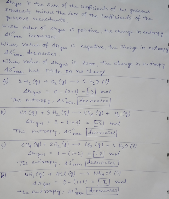 Angas is the sum of the coefficients of the Prooducts minus the sum of the gaseous Coefficients gaseous reactants. of the Whe