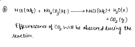 ® HU(09:) + MG, (0.109.) —— Naci(aq) + H20(e) +002 (9) Eftewescence of co will be observed during the reaction.