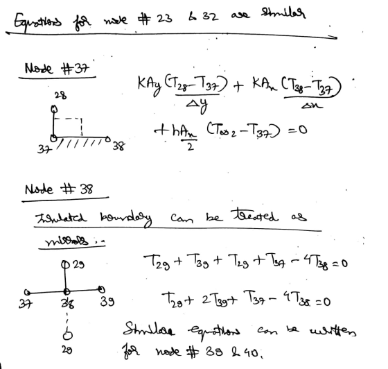 are similar Equations for mode #23 6 32 Node #37 28 KAy CT2g-T37) + KAM CT3-737 AY than (Tø2-T37) =0 sn 37 38 2 Node #38 Insu