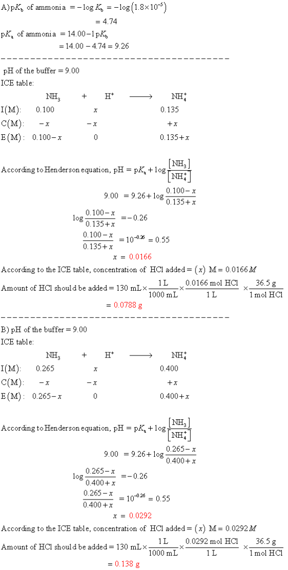 A)PK, of ammonia = -log K = -log(1.8x104) = 4.74 PK, of ammonia = 14.00-1pK = 14.00 -4.74 = 9.26 - - - - - - - - - - - - - -