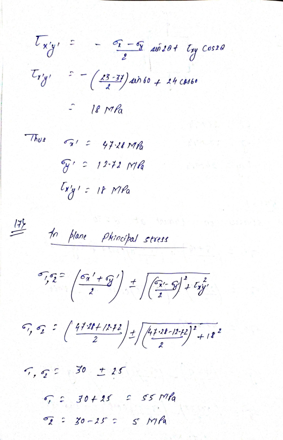 7 - by sin gat Cosaa buy 2 Trg ( 13.347) sino0 + 24 costo .. 18 MPa Thus 47.28 MPa Y = 12-72 MPa Exly - 18 MPa 176 An plane