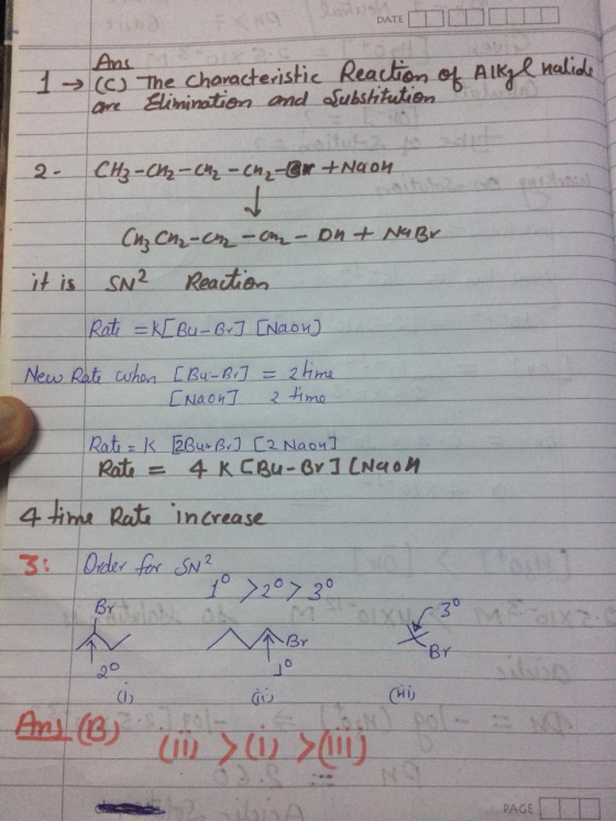 K9 2082 DATE Ans CThe Characteistic Reacion ot Alk& nalids are Elininatien and Subshtution ituls CH2-Ch2-C-Ch-@r+NaDM 2- Read